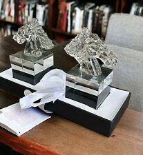 Set of 2 Clear Contemporary Crystal Horse Head Bookends  6