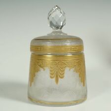 Antique French Saint Louis Acid Etched Glass Powder Jar Vanity Trinket Box picture
