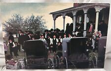 Vintage Amish postcard worship gathering buggies children picture