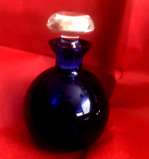 VTG  Cobalt Blue Round Glass Perfume Bottle  Clear Top wx picture