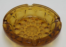 Vintage Amber Gold Thick Cut Glass 6” Round Ashtray Star Pattern 4 Slot Used picture
