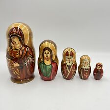 5 Russian Religious Nesting dolls Hand Painted Matryoshka Jesus Nativity Signed picture