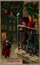 1907 MERRY CHRISTMAS SANTA CHILDREN SNOW PINE GROVE PA EMBOSSED POSTCARD 26-80 picture
