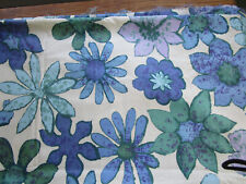 Vintage Polished Cotton Fabric Blue Floral Print Ecru Background, 1950's picture