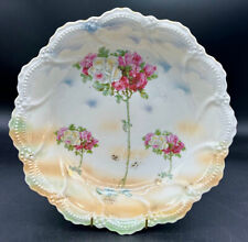Antique Leuchtenburg Germany Porcelain Serving Bowl Roses Luster Scalloped picture