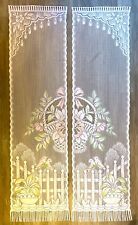 Vtg C1970s Timeless Garden Motif, Fringed Door Panel Curtain, White & Pastel picture