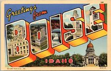 Large Letter Greetings from Boise Idaho- 1943 Posted Linen Postcard - Curt Teich picture
