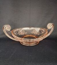 Vtg Fostoria JUNE Pink Grecian Scroll Handle Etched Elegant GlassConsole Bowl  picture