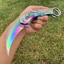 9”Rainbow CSGO Dragon Tactical Karambit Assisted Open Blade Folding Pocket Knife picture