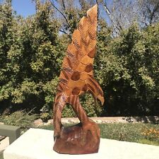 Carved Wood Eagle Sculpture Large 18” Vintage Rustic Wooden Statue In Flight picture