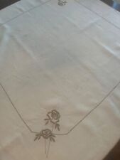 Vintage Embroidered Beige Linen Tablecloth 33