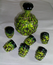 VINTAGE MURANO  V. NASON GLASS DECANTER SET WITH 6 GLASSES GREEN & BLACK picture