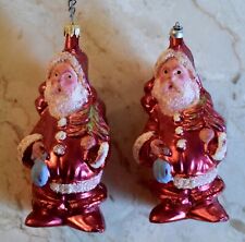 2 Vintage Matching Santa Christmas Ornaments #8268 picture
