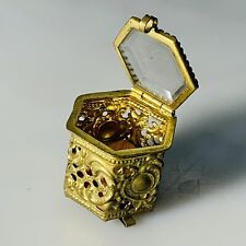 Antique Miniature French Ormolu Bevelled Glass Trinket Jewellery Casket Box picture