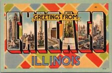 c1940s CHICAGO Illinois Large Letter Postcard Colorful Tichnor Linen / Unused picture