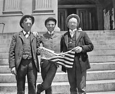 ANTIQUE GLASS PLATE PHOTO NEGATIVE - THREE WELL DRESSED MEN HOLDING A USA FLAG picture