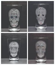 Day of the Dead Beer Glass engraved and adorned with crystals. Set of 4. picture
