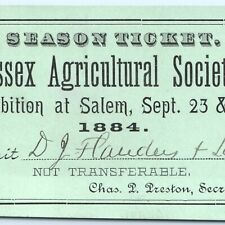 1884 Salem, MA Essex Agricultural Society Season Ticket Card County Fair C39 picture