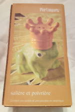 Pier 1 Imports Green Frog with Crown Ceramic Salt and Pepper Shakers New In BOX picture