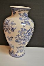 Vintage Chinese Vase Porcelain Blue White Floral Birds Baluster Shape 12.5