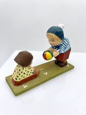 Emil Helbig Boy Girl Ball Carved Wood Figurine Germany vintage Miniature Carving picture
