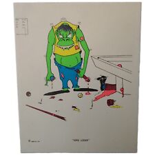 Vintage 1960's Cartoon Comic Strip Art Picture Green Character Playing Pool Hall picture
