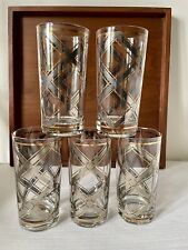 Georges Briard 18kt Gold With Silver, Set Of Five Plaid Collins Glasses Signed picture