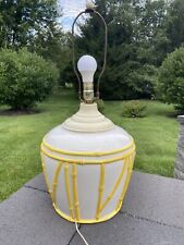 VTG  MCM Hollywood Regency Faux Bamboo White Yellow Ceramic Table Lamp 25x13” picture