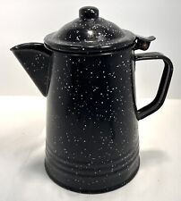 Vintage Black & White Graniteware Coffee Pot Shabby Chic Rustic Decor Camp picture