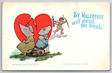 A722 Vintage Postcard To My Valentine Valentine's Day Cupid Heart Heart Bonnet picture