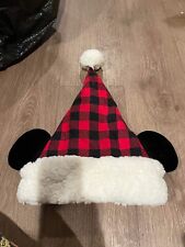 Disney Parks Christmas Holiday Flannel Red Plaid Santa Mickey Ears Hat picture