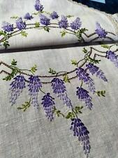 Stunning Purple Trailing Wisteria Vines  Vintage Hand Embroidered Centrepiece picture