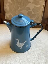 Vintage Enamel Coffee Pot Goose Blue Cottage Farmhouse Kitchen Décor Poland * picture