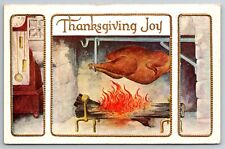 Postcard Vintage Thanksgiving Turkey Being Cooked Over a Fire ~11785 picture