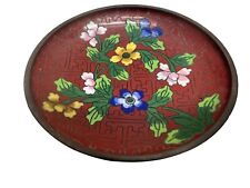 Vtg Chinese Cloisonné’ Small Trinket Dish Enamel On Brass Floral 3.5” picture