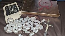 Antique The Last Rosary Silvertone Crucifix Opal Pearlescent Beads with BOX picture