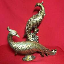 Vintage Syraco Gold Toned Pheasant Peacock Figurines Pair of Table Statuettes picture