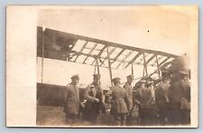 German Postcard WWI Soldiers at Airplane Wreckage RPPC Real Photo AT16 picture