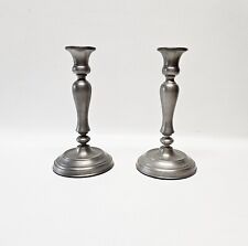Set of 2 Grey Metal Heavy Candlesticks picture