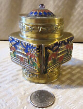 Small Antique Handmade Chinese  Brass And Cloisonne Jar In A Pagota Motif picture