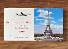 Vintage TWA Trans World Airlines Ink Blotter Card Paris France Eiffel Tower picture