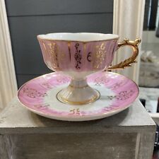 Vintage Japan Pink Gold Iridescent Scalloped Teacup & Saucer VELCO CALIF JAPAN picture