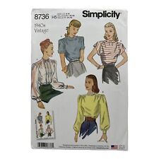 Simplicity 8736 H5 Size U.S. 6-14 Women's 1940's Vintage Fashion Patterns picture