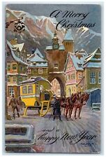 c1910's Christmas And New Year Horse Carriage Sled House Church Antique Postcard picture