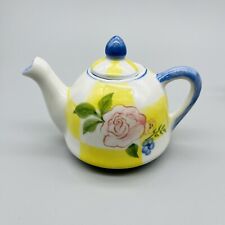 Mini Teapot Andrea by Sadek Miniature Collector/Playhouse Yellow Stripes w/Rose picture