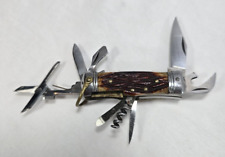 1960s Mitsuboshi Miniature Multi-Tool Bone Handle Camper Knife - Japan picture