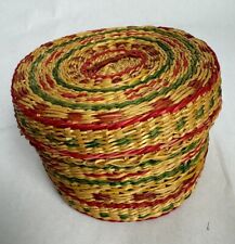 Vintage Hand Woven Small Basket With Lid - Colorful - picture