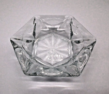 Clear Glass Hexagonal Vintage Ashtray W/Faceted Six Point Star and Sunburst 5 in picture