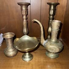 Vintage Brass Decor Lot, Five Pieces Candleholders picture