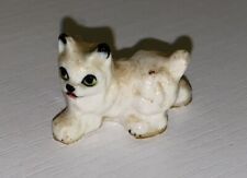 Vintage Tiny Cat Figurine White Ceramic Miniature Small 1.25” Inches Long picture